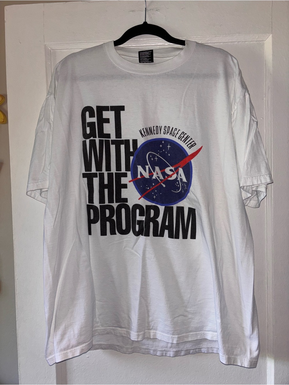 VTG 90s NASA Space Station Kennedy Center Get With The Program XL White Print